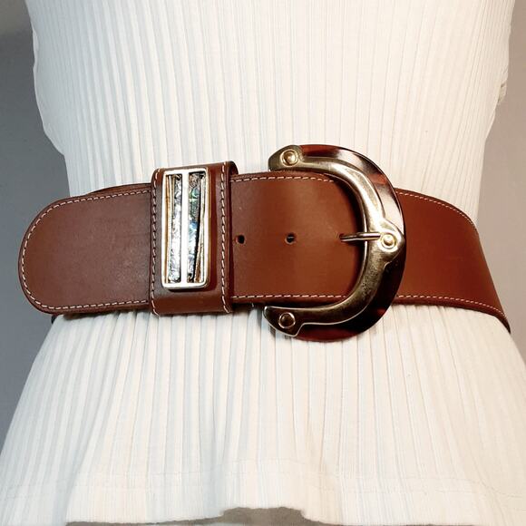 Cache Womens Chunky Belt Medium Waist Camel Brown Decorative Buckle And Loop - Picture 2 of 13